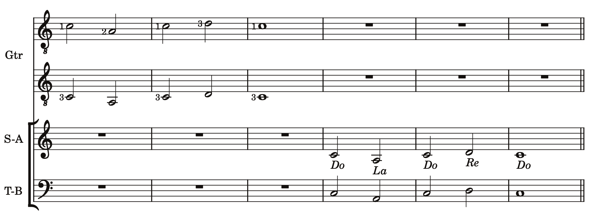 Guitar and voice exercise introducing Re, then singing Re, Do, La, Do, Do.