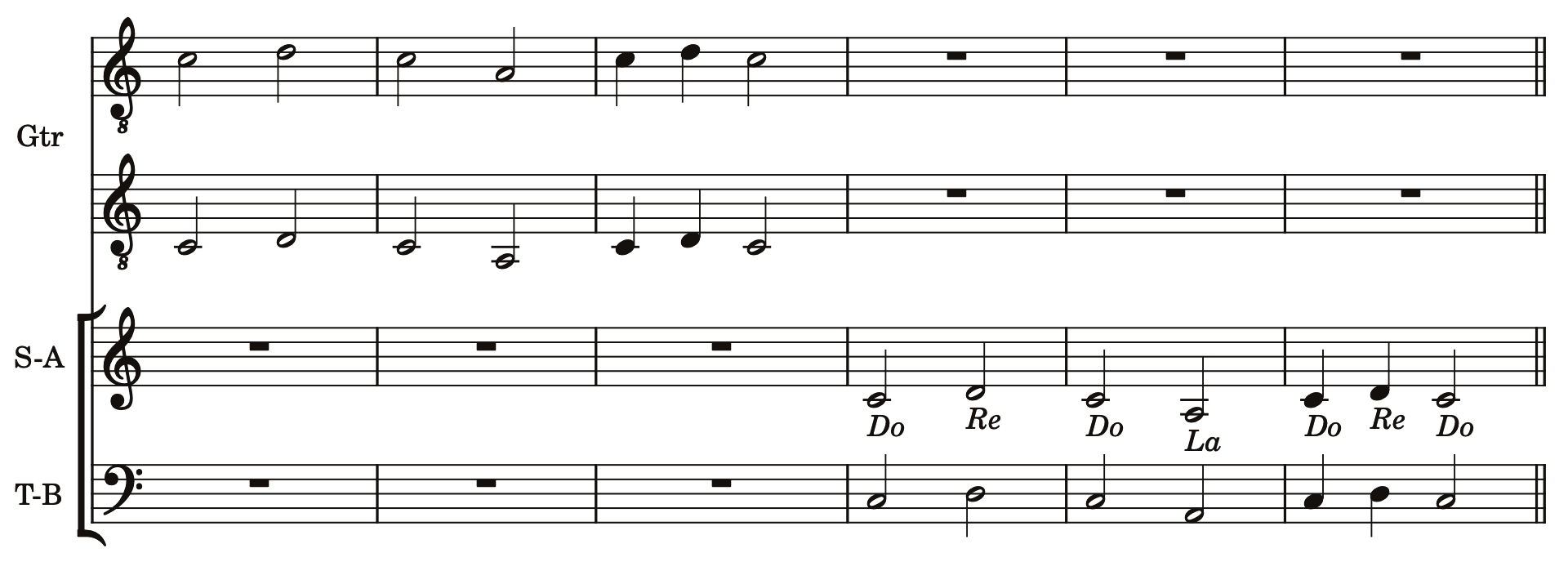 Guitar and voice exercise singing Do, Re, Do, La, Do, Re, Do, Re.