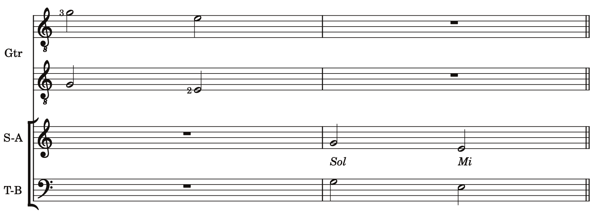 Guitar and voice exercise singing the pattern Sol to Mi.