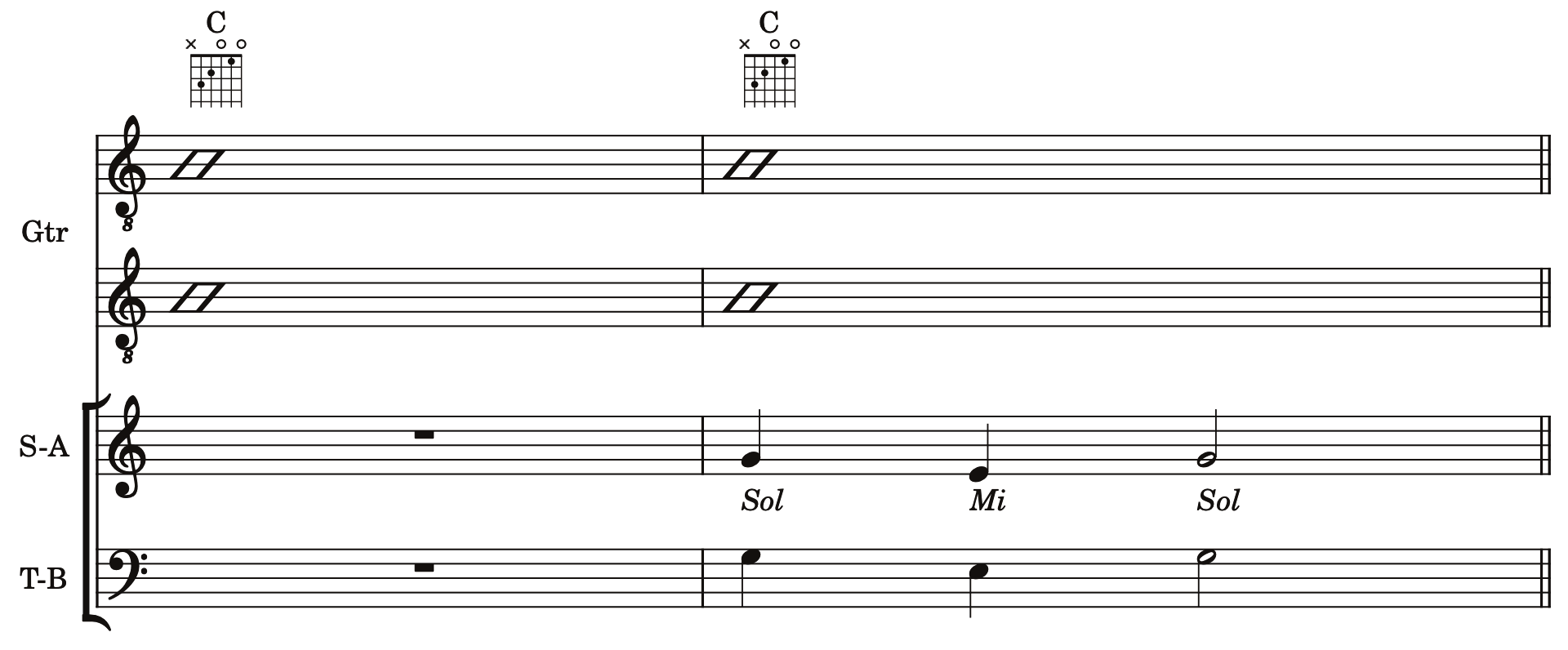 C chord cue followed by the sung pattern Sol, Mi, Sol.