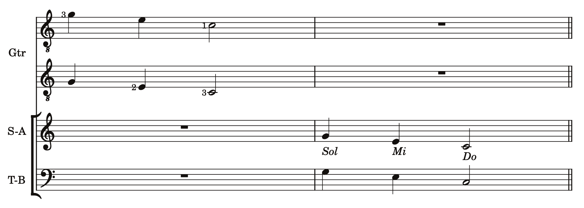 Guitar and voice exercise singing the pattern Sol, Mi, Do.