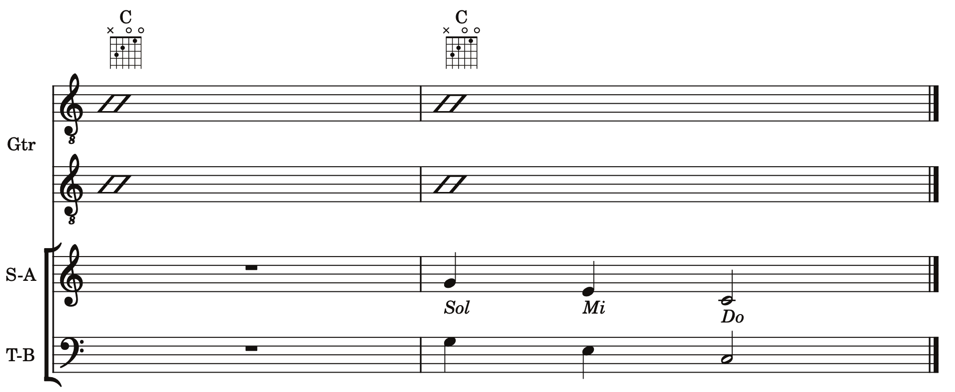 C chord cue followed by the sung pattern Sol, Mi, Do.