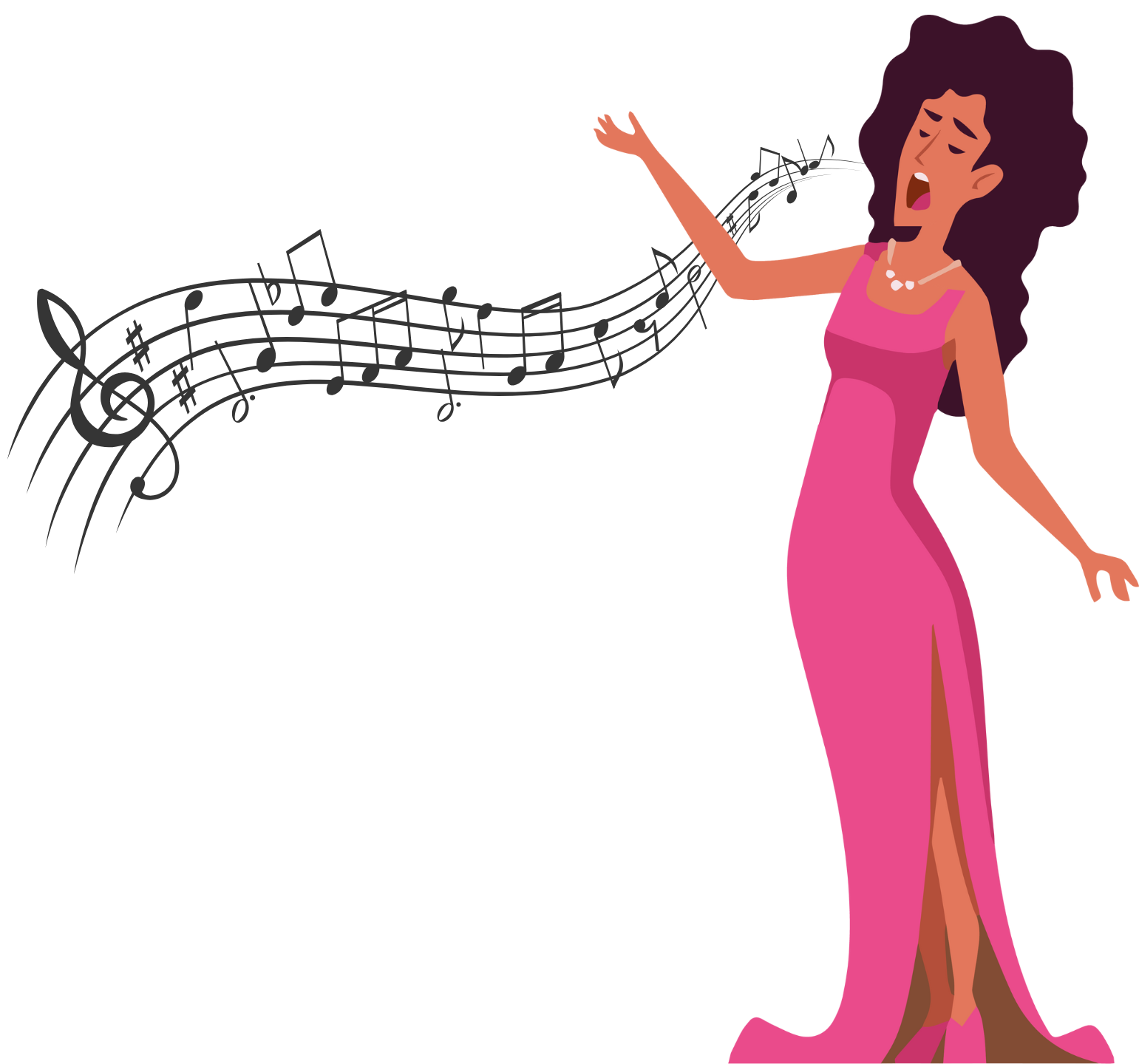 Singer reaching a high pitch with the larynx raised in the throat